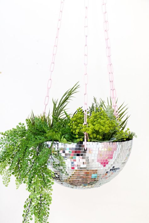 Disco Ball Hanging, Diy Hanging Planter, Hanging Succulents, A Beautiful Mess, Planter Ideas, Diy Hanging, Hanging Planter, Diy Planters, Beautiful Mess