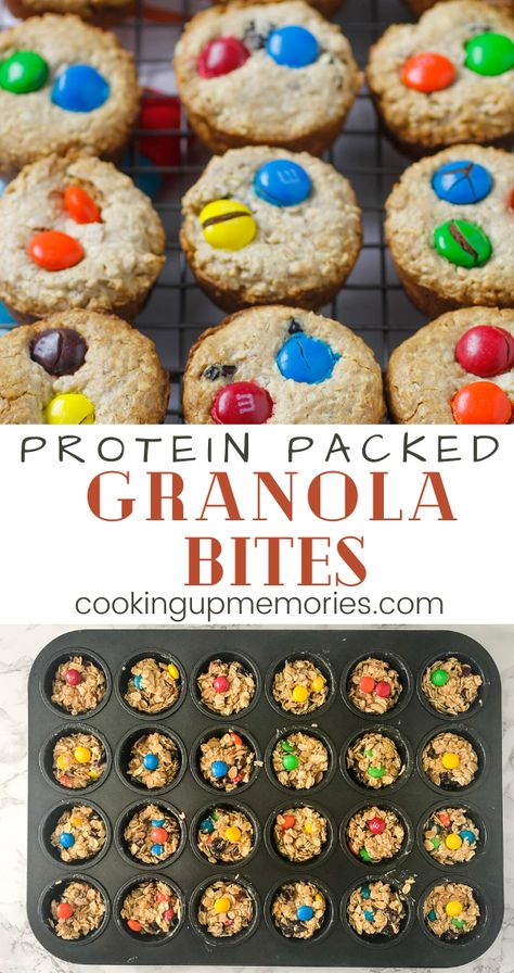 These protein packed Granola Bites are perfect for a light breakfast, afternoon snack or add them to the kids lunch box for some extra energy! Protein Lunches For Kids, Granola Bites Recipe, Protein Items, Recipe With Peanut Butter, Protein Snacks For Kids, Granola Bites, Easy Granola, Baked Granola, Light Breakfast