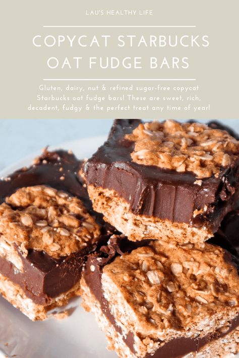 Oat Fudge Bars, Oat Fudge, Gluten Free Bars, Copycat Starbucks, Fudge Bars, Chocolate Oatmeal, Oatmeal Bars, Dairy Free Chocolate, Gluten Free Treats