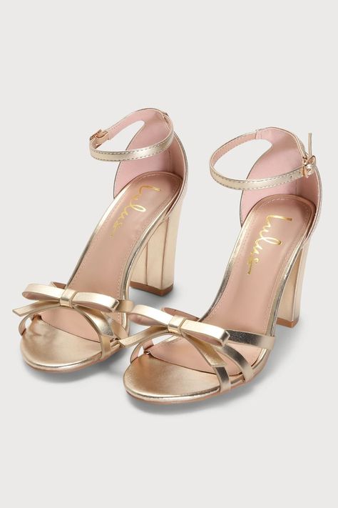 Heels For Hoco, Hoco Heels, Gold Heels Prom, Hoco Shoes, Homecoming Heels, Hoco Inspo, Heels Bow, Cheap Heels, Bridesmaids Shoes