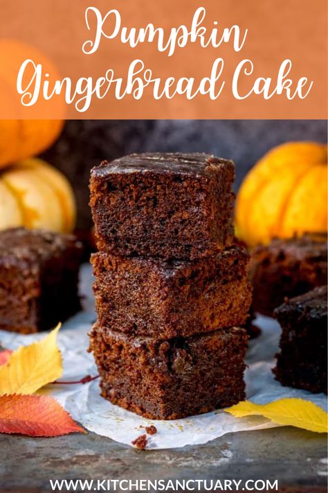 Pumpkin Gingerbread Cake with Sticky Whisky Glaze – this is bonfire night all wrapped up in one bite! Eat cold or serve warm with custard. #pumpkin #gingerbread #cakerecipe #pumpkingingerbreadcake #whiskyglaze #gingerbreadcakewithpumpkin Yam Recipes, Pasteles Halloween, Pumpkin Gingerbread, Resep Brownies, Pumpkin Brownies, Pumpkin Recipes Dessert, Gingerbread Cake, Oreo Dessert, Brownie Recipe