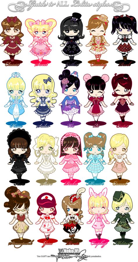 Guide to All Lolita Styles by *Neko-Vi on deviantART Japanese Lolita Fashion, Style Japonais, Japanese Street Fashion, Sweet Lolita, Rilakkuma, J Fashion, 영감을 주는 캐릭터, Gothic Lolita, Visual Kei