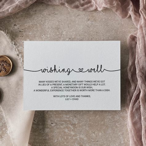 Wishing Well Poems, Heart Calligraphy, Calligraphy Simple, Bridal Shower Wishes, Wishing Well Wedding, Romantic Minimalist, Money Wedding, Wedding Wishing, Honeymoon Registry