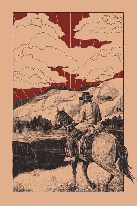 Red Dead Redemption Art, Western Artwork, Red Dead Redemption Ii, Red Redemption 2, Cowboy Art, Red Dead, Red Dead Redemption, Western Art, A Horse