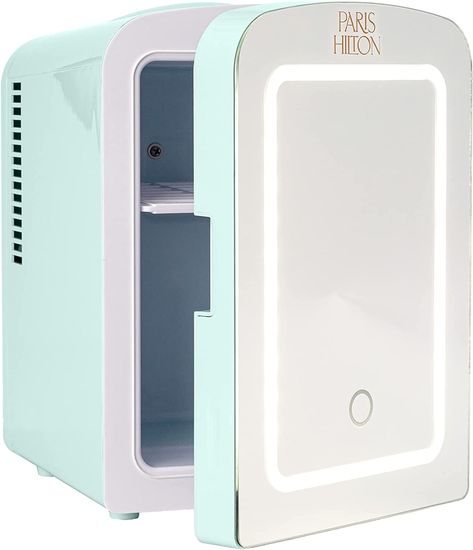 Paris Hilton Mini Refrigerator, Aqua Beauty Fridge, Skincare Needs, Mirrored Door, Mini Refrigerator, Compact Refrigerator, Spa Towels, Dimmable Led Lights, Mini Fridge, Paris Hilton