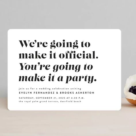 16 Humorous Wedding ceremony Invites That Will Make Your Visitors LOL- #Funny #Guests #Invitations #lol #Wedding Check more at https://howcandothis.com/weddingideas/16-humorous-wedding-ceremony-invites-that-will-make-your-visitors-lol/ Clever Wedding Invitations, Cocktail Wedding Invitations, Wedding Invitations Quirky, Surprise Wedding Invitations, Funny Wedding Invites, Non Traditional Wedding Invitations, Fun Wedding Invitations Creative, Funny Save The Date Ideas, Fun Wedding Invitation Wording