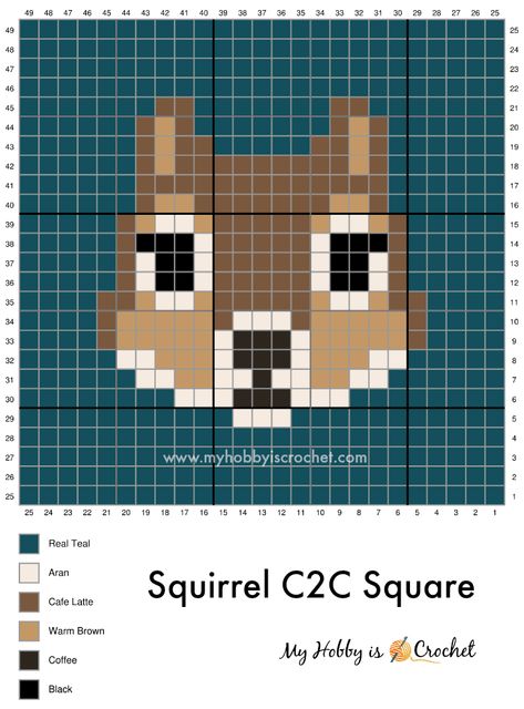 Squirrel C2C Graph Animal Blanket, Pixel Crochet, Animal Cross Stitch Patterns, 2nd Year, C2c Crochet, My Hobby, Crochet Blog, Pixel Pattern, Pixel Art Pattern