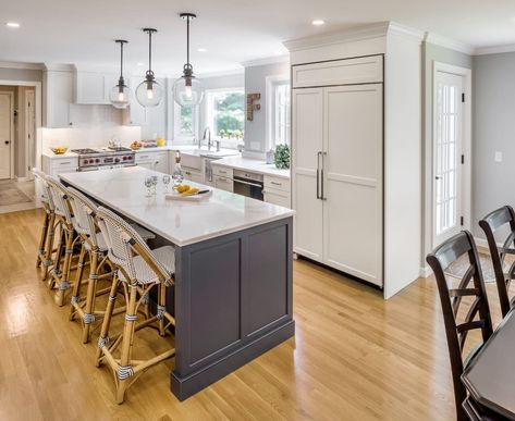 Kitchen Renovation and Addition in Walpole, MA - Red House Design Build Bump Out Kitchen Addition, Kitchen Addition Ideas Bump Out, Bump Out Kitchen, Feature Wall Cladding, Dining Room Layout, Family Room Addition, Kitchen Addition, Traditional Colonial, Room Additions