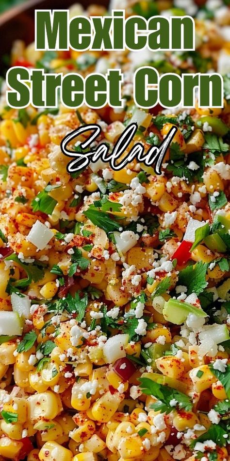 Mexican Street Corn Salad, also known as Esquites, is a vibrant and flavorful dish that captures the essence of Mexican street food culture. It’s a delightful combination of grilled corn kernels tossed with a creamy dressing, tangy lime juice, savory cheese, and zesty spices.

This recipe is easy to follow and tastes absolutely delicious! Enjoy. Street Mexican Corn Recipe, Easy Side Dishes Mexican, Street Corn Salad Dip, Corn Street Salad, Spicy Mexican Street Corn, Easy Street Corn Salad, Recipe For Street Corn, Mexican Street Corn Slaw, Camping Dinner Sides