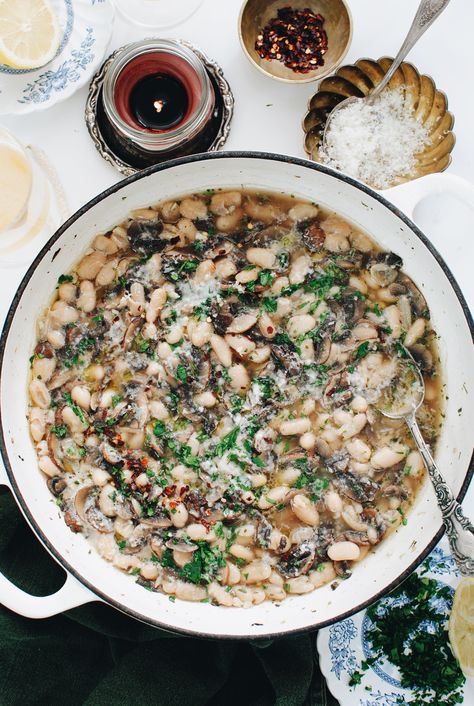 Soupy White Beans and Mushrooms - Bev Cooks Bean Mushroom Soup, Bev Cooks, Quick Side Dishes, Veggie Stock, Bean Stew, Soup And Stew, Soup Season, Mushroom Chicken, White Bean