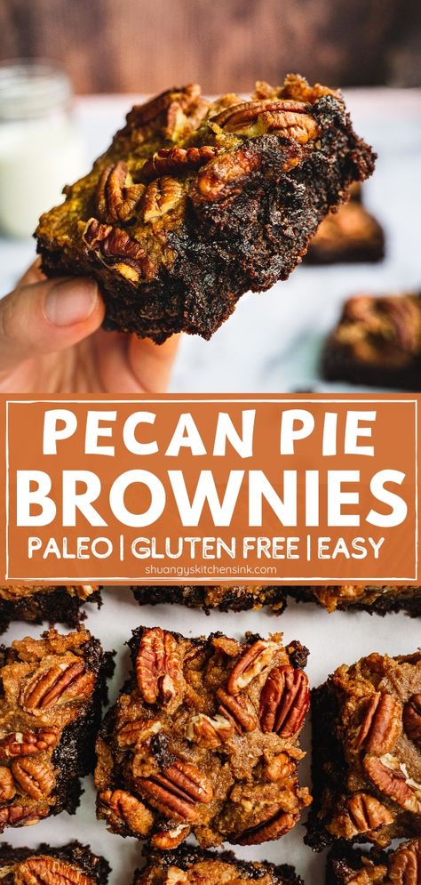 Paleo Pecan Pie, Healthy Pie Recipes, Pecan Pie Brownies, Pie Brownies, Paleo Brownies, Fun Thanksgiving Desserts, Resep Brownies, Pecan Bars, Paleo Recipes Dessert