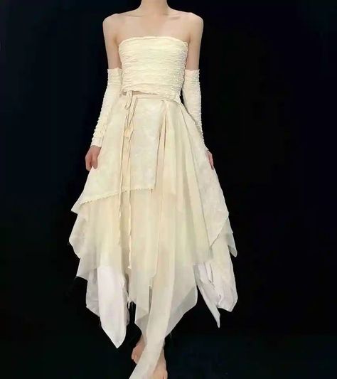 Ethereal Club Outfit, White Fairy Dress Aesthetic, Ethereal Concert Outfit, Ethereal Dresses Aesthetic, Tattered White Dress, Elegant Fairy Dress, Ethereal White Outfit, Fairy Ethereal Aesthetic Outfits, Nymph Dress Outfit