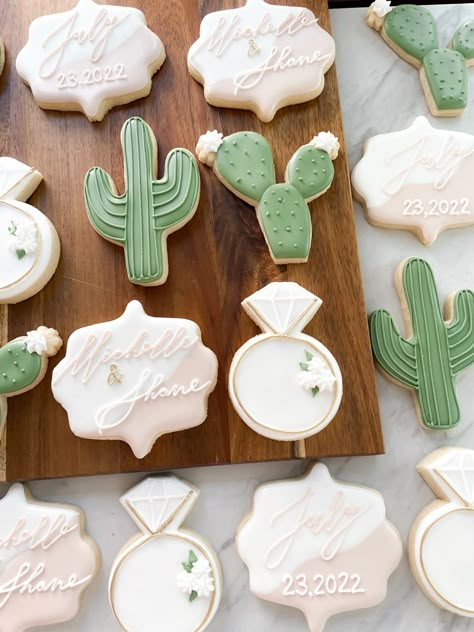 Cactus Bridal Shower Cookies, Southwest Bridal Shower Ideas, Desert Rose Bridal Shower Ideas, Bridal Shower Ideas Tacos And Margaritas, Southwestern Bridal Shower Ideas, Bridal Shower Cactus Theme, Fiesta Wedding Shower Cookies, White Fiesta Party, Tacos And Tequila Engagement Party