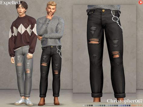 Sims 4 Cc Ripped Jeans Male, Sims 4 Male Ripped Jeans, Sims 4 Cc Masculine Clothes, Sims 4 Ripped Jeans, Sims 4 Alpha Cc Clothes Male, Jeans With Chains, Cc Clothing, Sims 4 Men Clothing, Baggy Ripped Jeans