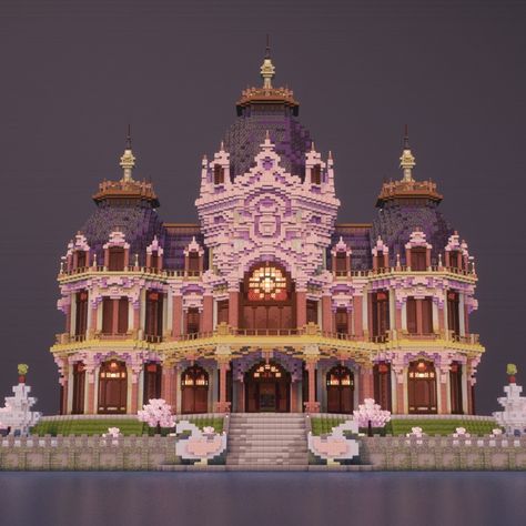 A fantasy minecraft Palace design. Download my builds on Patreon ! Large Minecraft Builds, Minecraft Chateau, Mc Castle, Minecraft Museum, Minecraft Palace, Minecraft Temple, Fantasy Minecraft, Minecraft Building Blueprints, Palace Design