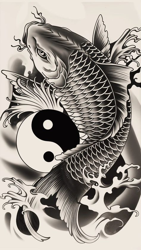 Koi Fish Drawing Tattoo, Pez Koi Tattoo, Tattoos Fish, Dragon Koi Tattoo Design, Tattoo Fishing, Japanese Fish Tattoo, Fishing Tattoos, Koi Dragon Tattoo, Tato 3d