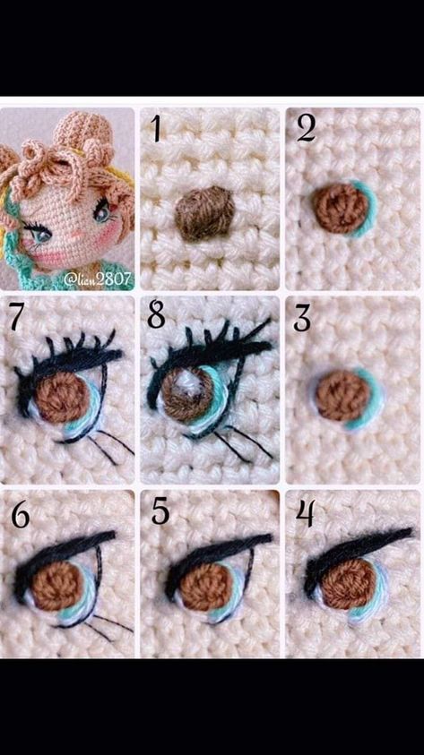 Doll Reference, Dolls Eyes, Crochet Embellishments, Crochet Doll Tutorial, Crochet Eyes, Pola Amigurumi, Pola Sulam, Crochet Amigurumi Free, Crochet Doll Clothes