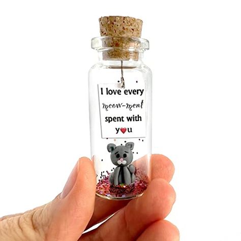 Kseniya Revta Cute Girlfriend and Boyfriend Gifts - Personalized Anniversary Present for Her Him - Custom Photo Birthday Gift Bottle (Grey Cat - I Love Every Meow-ment Spent With You, Gift Bottle) Cat Presents, Tiny Jars, Unique Anniversary Gifts, Present For Her, Cute Presents, Photo Birthday, Craft Packaging, Grey Cat, Message In A Bottle