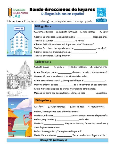 Directions In Spanish, Spanish Directions, Dialogue Worksheet, Spanish 101, Spanish Classroom Decor, Spanish Classroom Activities, Spanish Curriculum, Spanish Worksheets, Spanish Lesson Plans