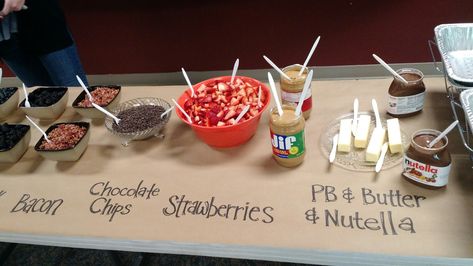 Pancake Bar Ideas Kids, Pancake Bar Toppings, Pancake Breakfast Fundraiser Ideas, Pancake Bar Ideas, Pancake Waffle Bar, Mini Pancake Bar Brunch Party, Pancake Toppings Bar, Pancake Breakfast Fundraiser, Waffle Party