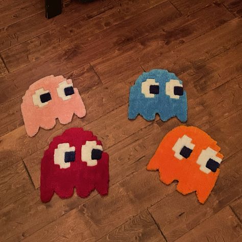 Each Rug Is Hand Tufted And Craved. The Approx. Size Of Each Rug Is 9 X 9in All Have Black Backing. May Buy Each One Separate! Funny Tufted Rug, Mario Tufting Rug, Tufted Rug Cartoon, Bart Simpson Tufted Rug, Tufted Rug Gaming, Tufting Diy, College Dorm Room Decor, Game Room Design, Rug Art