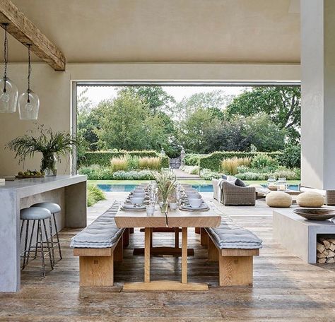 Rose Uniacke on Instagram: “I loved working on this pool house for @chrissierucker - Thank you so much Chrissie for your trust, and @elledecor for the post! RU Bubble…” Luxury Pool House, Chic Chalet, Rose Uniacke, Cottage Interior, Luxury Pool, Plaster Walls, Stunning Interiors, Breakfast Area, The White Company