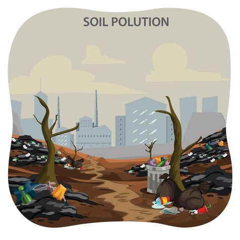 Soil pollution with toxic waste chemicals vector illustration Soil Pollution Pictures, Soil Pollution Images For Project, Soil Pollution Poster Drawing, Land Pollution Project, Soil Pollution Images, Soil Pollution Poster, Land Pollution Pictures, Soil Pollution Drawing, Land Pollution Poster