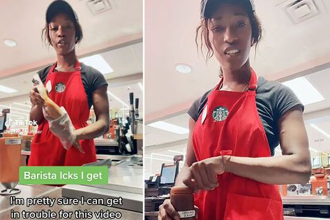 Keicha Halsell — a k a Keke Not Palmer on TikTok — is blowing the plastic lid off of the … Read More » Starbucks Barista Memes, Starbucks Employee Outfit Ideas, Starbucks Outfit Barista, Starbucks Employee Outfit, Starbucks Barista Outfit, Employee Outfit, Barista Humor, Starbucks Employee, Starbucks Outfit