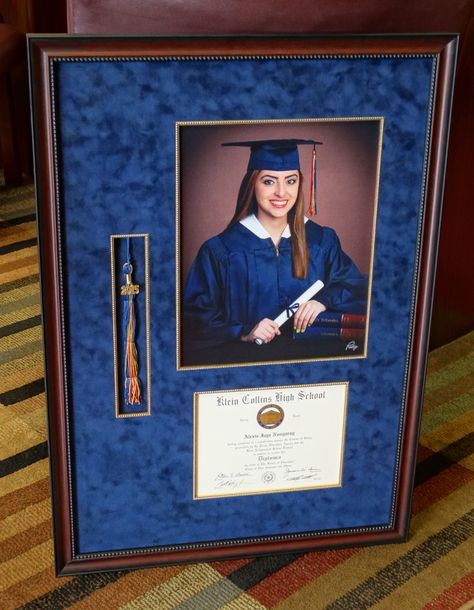 High School Diploma With Tassel Custom Framed. High School Diploma Frame, Diploma Display Wall, Poses For Graduation, Poses For Graduation Photos, College Graduation Photography, Diploma Display, Graduation Display, Shadow Box Graduation, Graduation Pose