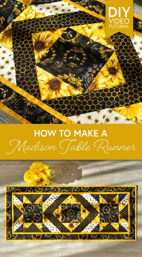 Table Runner Patterns, Quilted Placemat Patterns, Christmas Table Runner Pattern, Sunflower Table Runner, Quilted Table Runners Christmas, Table Runner Tutorial, Runner Inspiration, Fall Quilt, Panel Quilt Patterns