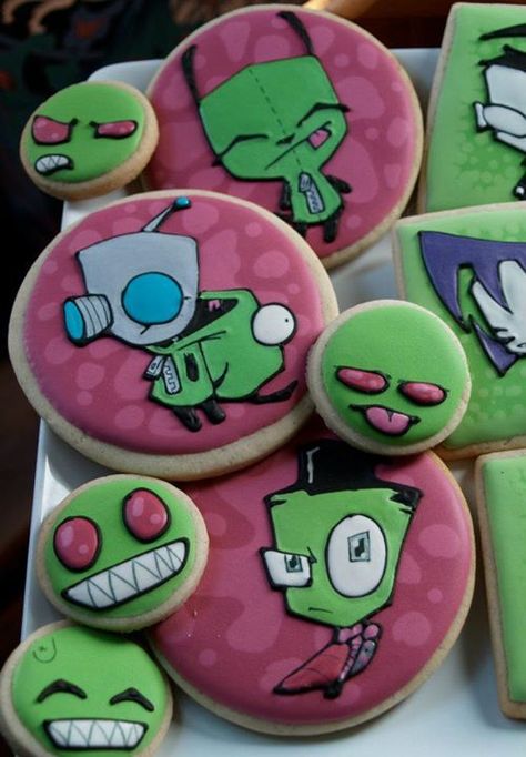 Invader Zim cookies!! I need these for my birthday or something Invader Zim Birthday, Round Rock Texas, Invader Zim Characters, Art Degree, Scene Kids, Mia 3, Invader Zim, Round Rock, Geek Out