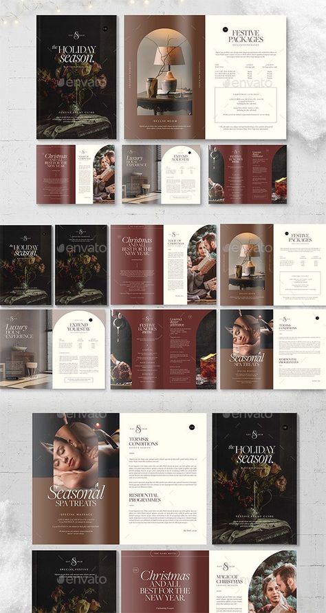 Christmas Brochure Template - Brochures Print Templates Luxury Design Brochure, Premium Brochure Design, Luxury Brochure Design Inspiration, Hotel Brochure Design Layout, Luxury Brochure Design Layout, Modern Brochure Design Creative, Luxury Hotel Brochure, Broucher Ideas Design, Hotel Brochure Design