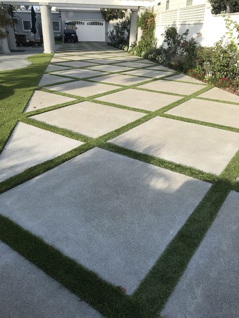 Tiles With Grass In Between, Backyard Grass And Concrete, Parking Area Design In Front Of House, Concrete With Grass In Between, Grass With Pavers, Turf Driveway, Pavers With Grass In Between, Grass Pavers Driveway, Grass Paving