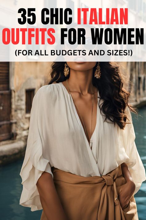 35+ Chic Italian Summer Outfits For All Sizes (+ Packing Guide!) Italian Bombshell Style, Summer Italian Outfits Women, Classy Italian Outfits, Italian Women Aesthetic, Italian Style Outfit, Travel Light Outfits, Outfits For Long Flights, Italian Summer Style, Italian Fashion Style