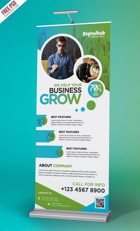 Business Promotion Roll-up Banner Template PSD Xbanner Design, Roller Banner Design, Pull Up Banner Design, Rollup Design, Standing Banner Design, Standing Banner, Rollup Banner Design, Pull Up Banner, Pop Up Design