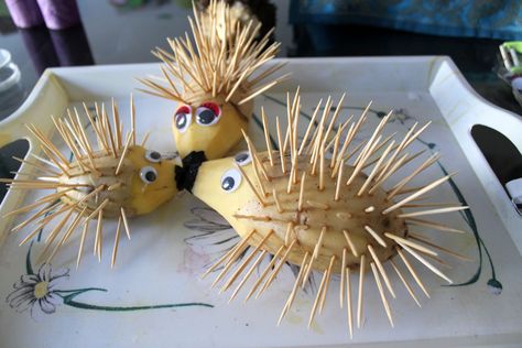 Craft, sensory and academic experience for 2 to 7 years old Awana Crafts, Potato People, Vegetable Crafts, Vegetable Animals, Hedgehog Craft, Diy Kids Games, Hedgehog Pet, Autumn Crafts, Woodland Nursery Decor