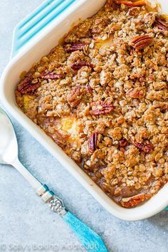 Peach Pecan Crisp | Sally's Baking Addiction Pecan Crisp, Apple Crisp Without Oats, Vegan Apple Crisp, Butternut Squash Casserole, Healthy Apple Crisp, Gluten Free Apple Crisp, Squash Casserole Recipes, Peach Crisp, Sally's Baking