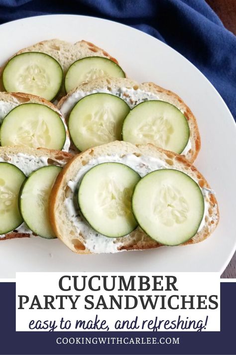 Spring into summer with these fresh and simple cucumber ranch bread bites, perfect for your next gathering! Quick and easy to make-ahead, they're the perfect appetizer for any occasion. Cucumber Sandwich Bites, Cucumber Sliders, Cucumber Sandwiches With Ranch Packet, Easy Cucumber Sandwiches, Cucumber Slices Appetizers, Cucumber Bread, Cucumber Baguette Appetizer, Cucumber Sandwich, Cucumber Bread Appetizer