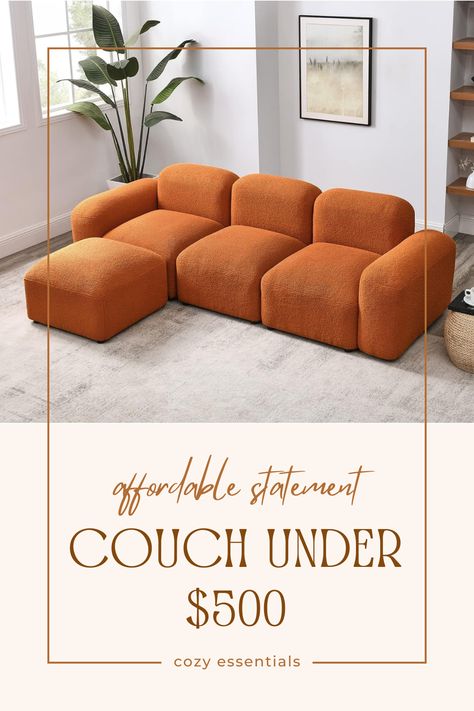 Add a pop of personality to your space with our unique and affordable orange couch! 🧡 Infuse your home with vibrant energy and standout style without sacrificing your budget. Dive into comfort and creativity with this statement piece that's sure to spark conversations. Embrace individuality while keeping your wallet happy. Don't miss out on the chance to make your living room truly unforgettable! #AffordableOrangeCouch #StatementPiece #BudgetFriendlyDecor #VibrantLiving #HomeStyle Retro Sectional Sofa, Bubble Couch, Statement Couch, Orange Sofas, Terracotta Sectional Sofa, Couch Inspiration, Orange Sectional, Rust Sectional Sofa, Orange Velvet Sectional