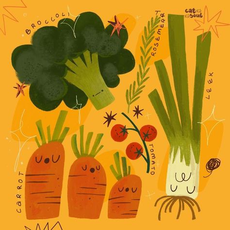 Cute Vegetables Drawing, Vegetable Doodles, Veggie Doodles Art, Veggies Drawing, Produce Illustration, Veggie Illustration, Kawaii Veggies, Cabbage Illustration Drawing, Veggies Illustration