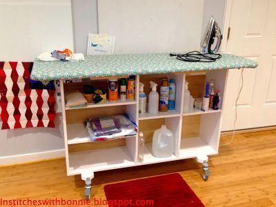 Diy Ironing Board, Ironing Station, Sewing Room Inspiration, Sewing Room Storage, Laminate Furniture, Ironing Boards, Sewing Spaces, Sewing Room Design, Sewing Storage