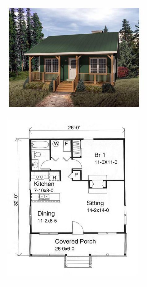 60+ 24x28 Floor Plan Ideas E95 Tiny House Plan, House Plans One Story, Small House Floor Plans, Casa Country, Tiny House Floor Plans, Cottage Plan, Small Cottage, Tiny House Cabin, Small Cabin