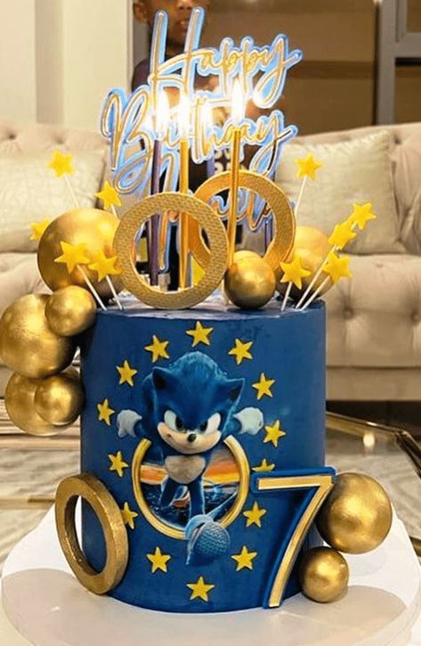 Sonic Bday Cake Ideas, Sonic Birthday Cake Ideas, Simple Sonic Birthday Cake, Tails From Sonic Birthday Cake, Blue Birthday Cake Ideas, Sonic The Hedgehog Birthday Party Cake, Sonic Hedgehog Cake, Tort Sonic, Blue Cake Design