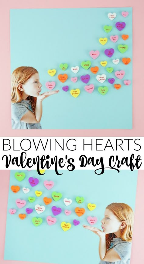 Blowing Hearts Valentine Craft for Kids | I Heart Crafty Things Grandparents Valentines, Valentines Day Crafts For Preschoolers, Toddler Valentine Crafts, Preschool Valentine, Easy Valentine Crafts, Valentinstag Party, Valentine's Day Crafts For Kids, Valentine Craft, Valentine Gifts For Kids