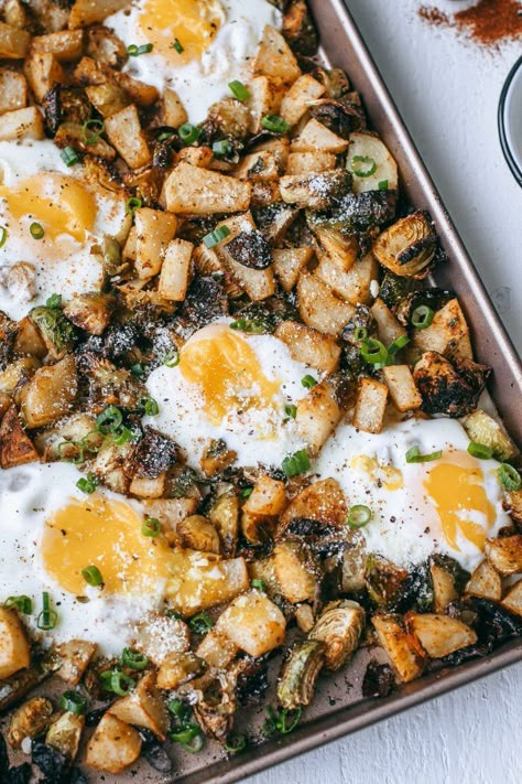 Brussel Sprout Breakfast Recipes, Eggs Brussel Sprouts, Brussel Sprouts And Eggs, Breakfast Brussel Sprouts, Brussel Sprout Breakfast, Gathered Nutrition, Breakfast Sheet Pan, Sheet Pan Breakfast, Paleo Pumpkin Bread