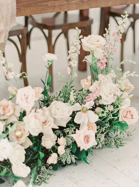 Lanterns With Flowers, Kingscote Barn, Pale Pink Weddings, White Sparrow Barn, White Sparrow, Ceremony Florals, Romantic Summer Wedding, Altar Ideas, Green Wedding Cake