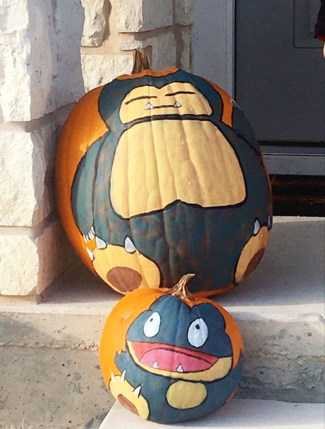 Snorlax Pumpkin, Cute Painted Pumpkin Ideas, Creative Pumpkin Painting, Creative Pumpkins, Pumpkin Carving Templates, Halloween Crafts Decorations, Painted Pumpkins, Holidays Halloween, Pumpkin Carving