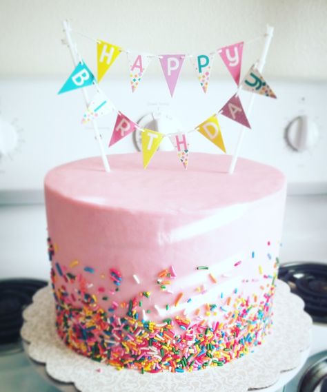 Sprinkle Ombre Cake, Sprinkle First Birthday Cake, Sprinkle Theme Cake, Pink Confetti Cake, Pink Cake With Sprinkles, Pink Sprinkle Cake, Sprinkle Birthday Cake, Square Birthday Cake, Simple First Birthday