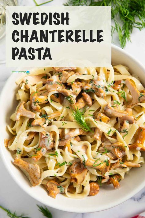 Swedish Chanterelle Pasta is a creamy, earthy dish that highlights the delicate flavor of chanterelle mushrooms! Combined with cream sauce and al dente pasta, this delicious dish is perfect for mushroom and pasta lovers. A comforting and flavorful meal that's so easy and quick to prepare! Chantrell Mushrooms Recipes Pasta, Chantrell Mushrooms Recipes, Chanterelle Pasta, Mushroom And Pasta, Chanterelle Mushroom Recipes, Chanterelle Mushrooms, Mushroom Recipes Pasta, Mushroom Pasta, Pasta Lover