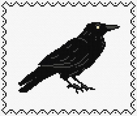 Crow Cross Stitch Pattern Free, Raven Cross Stitch Pattern, Raven Pixel Art, Crow Pixel Art, Raven Embroidery, Beaded Belts Patterns, Cross Stitch Calculator, Red Cross Stitch, Pixel Art Templates